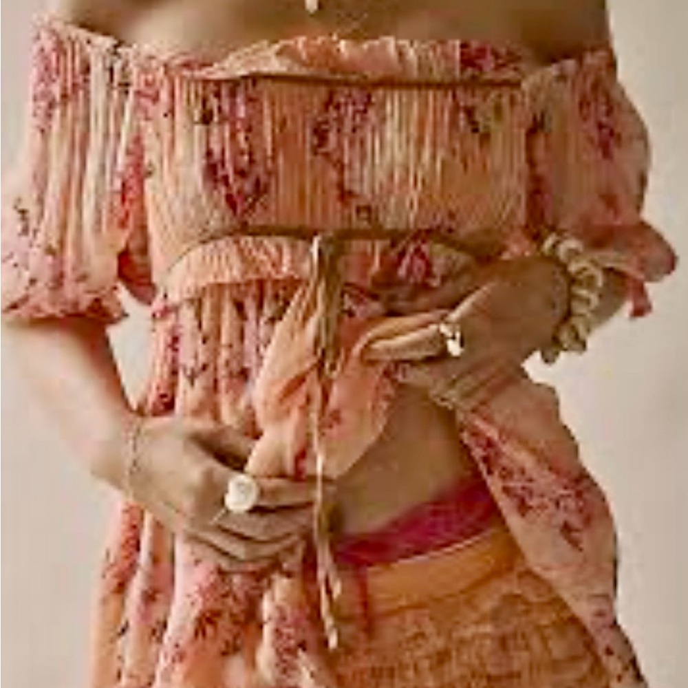 Free People Marney mini dress peach combo small NWT